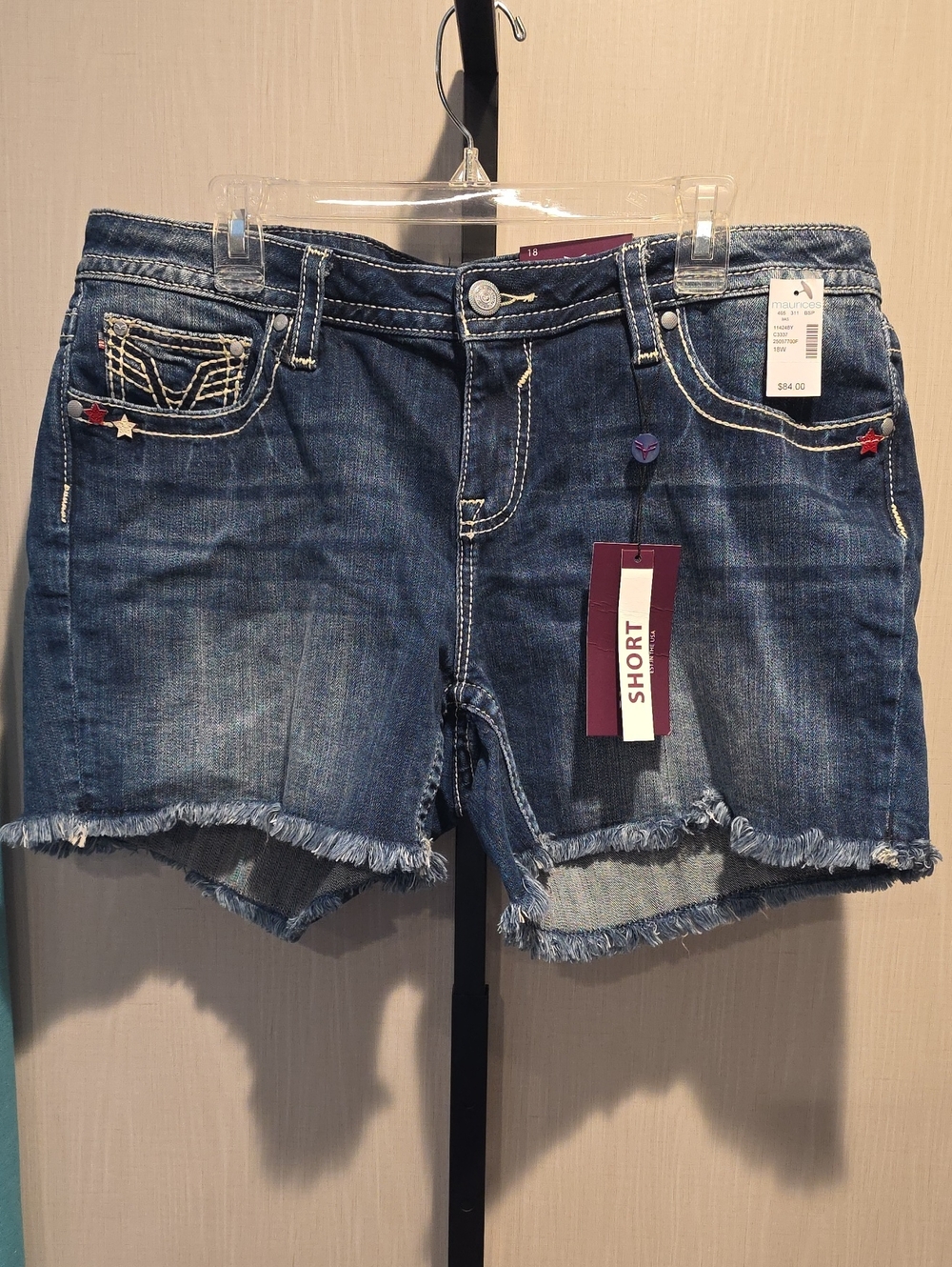 (J44) Vigoss Dark Blue Frayed Hem Denim Shorts with Star Studs